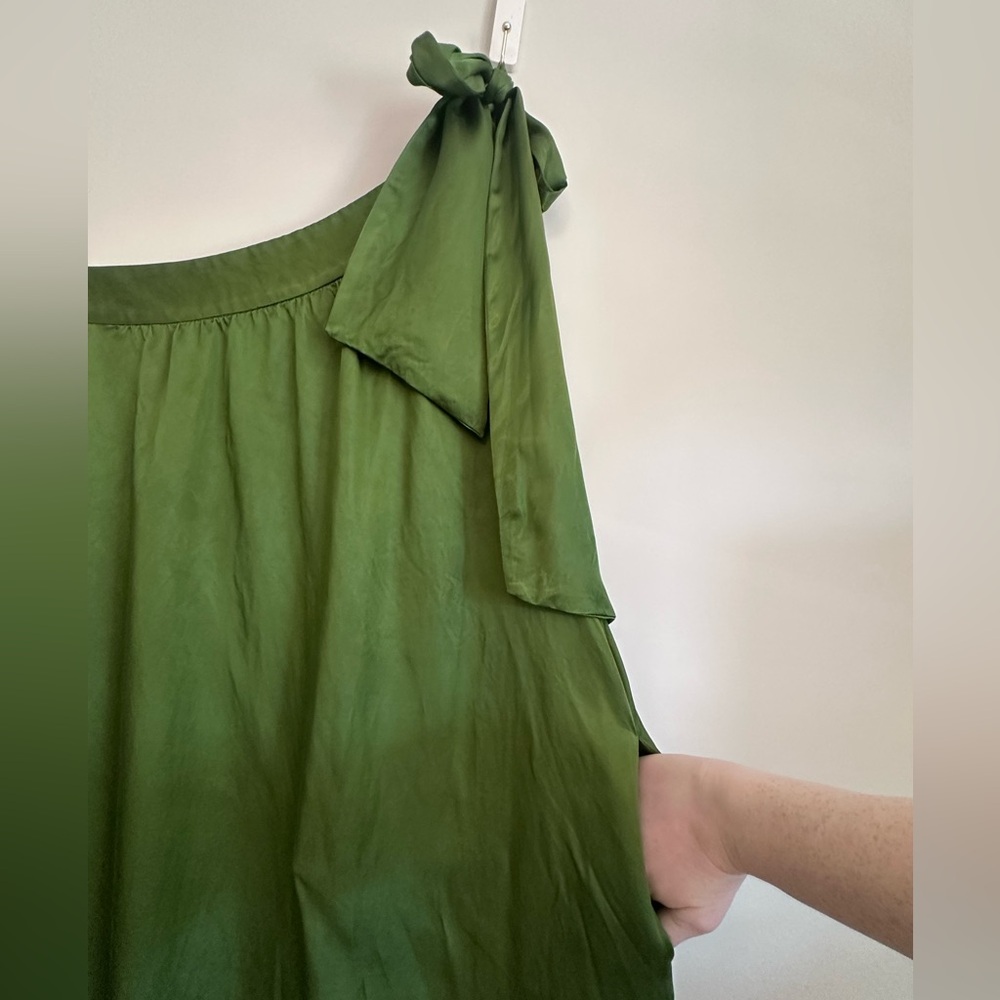 Free People Soa Tie One Shoulder Silky Maxi Dress Gown Emerald Green Size S - Picture 3 of 15